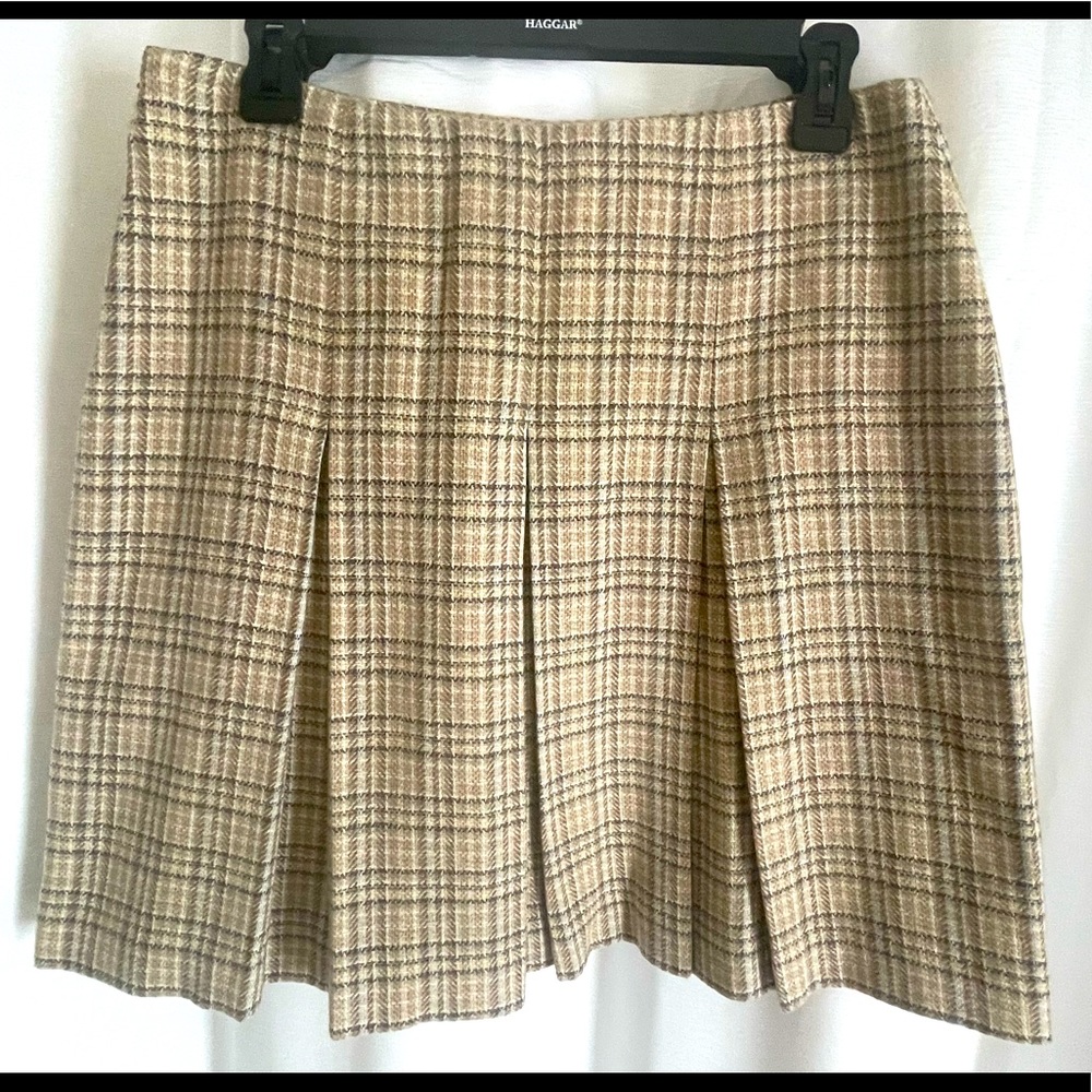 Petite Sophisticated Tan Plaid Pleated Skirt Size 8